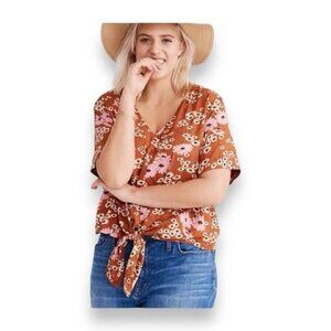 Madewell Womens Petite Novel Tie-Front Top in Hillside Daisies, size XLP